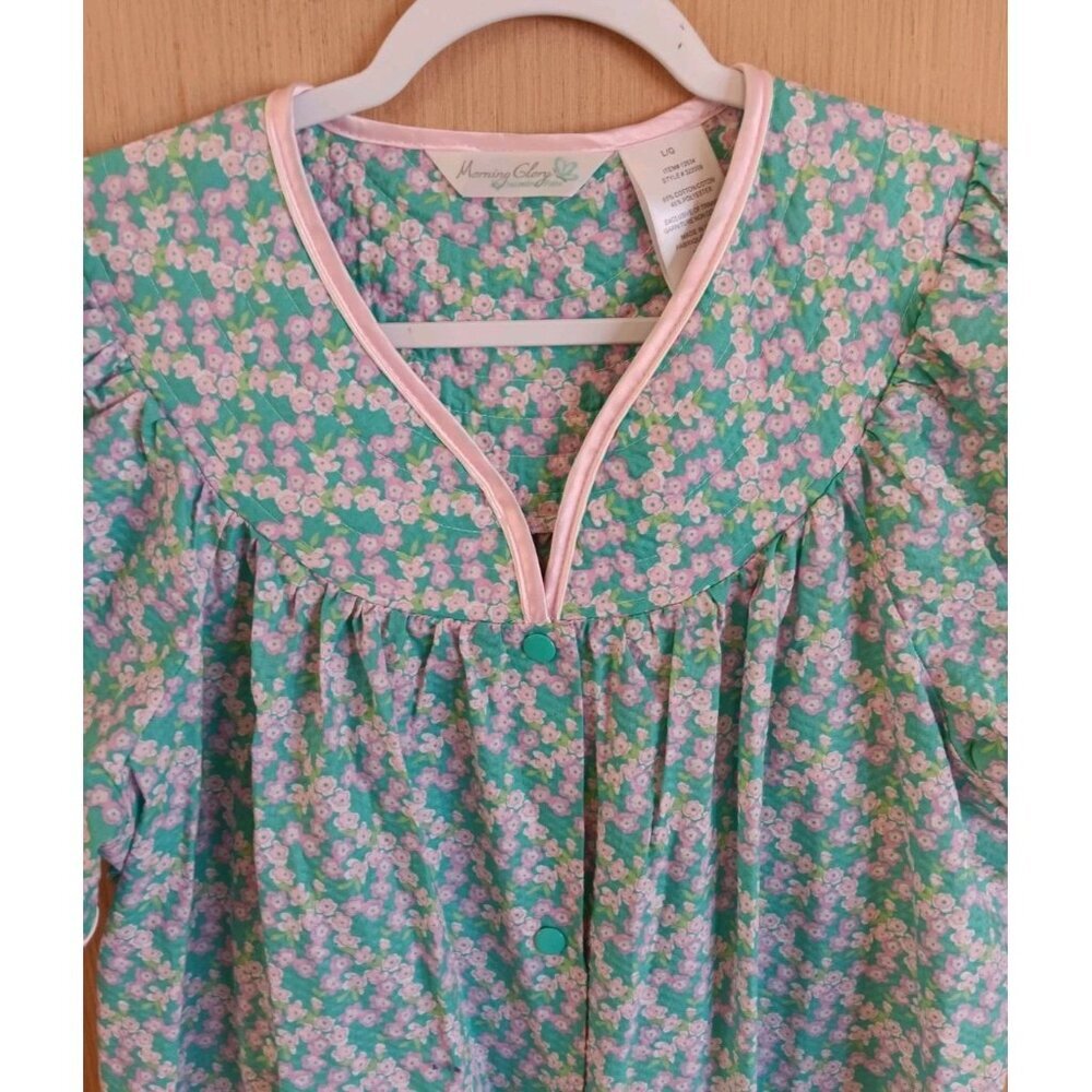 Morning Glory by Jasmine‎ Rose Size L Women's Floral Green House Coat Sleep Gown